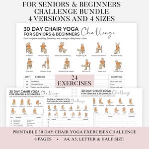 30 Day Chair Yoga Challenge for Seniors, Seated Exercise Routine PDF, Low Impact Movement Chart, Printable Home Workout for Seniors Editable