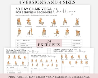 30 Day Chair Yoga Challenge for Seniors, Seated Exercise Routine PDF, Low Impact Movement Chart, Printable Home Workout for Seniors Editable