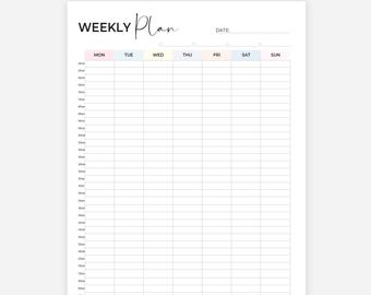 Digital Weekly Schedule Printable, Weekly Hourly Planner, 24/7 Weekly Timetable, Hourly Agenda, 1 Page Notepad, Planner PDF, Hourly Weekly
