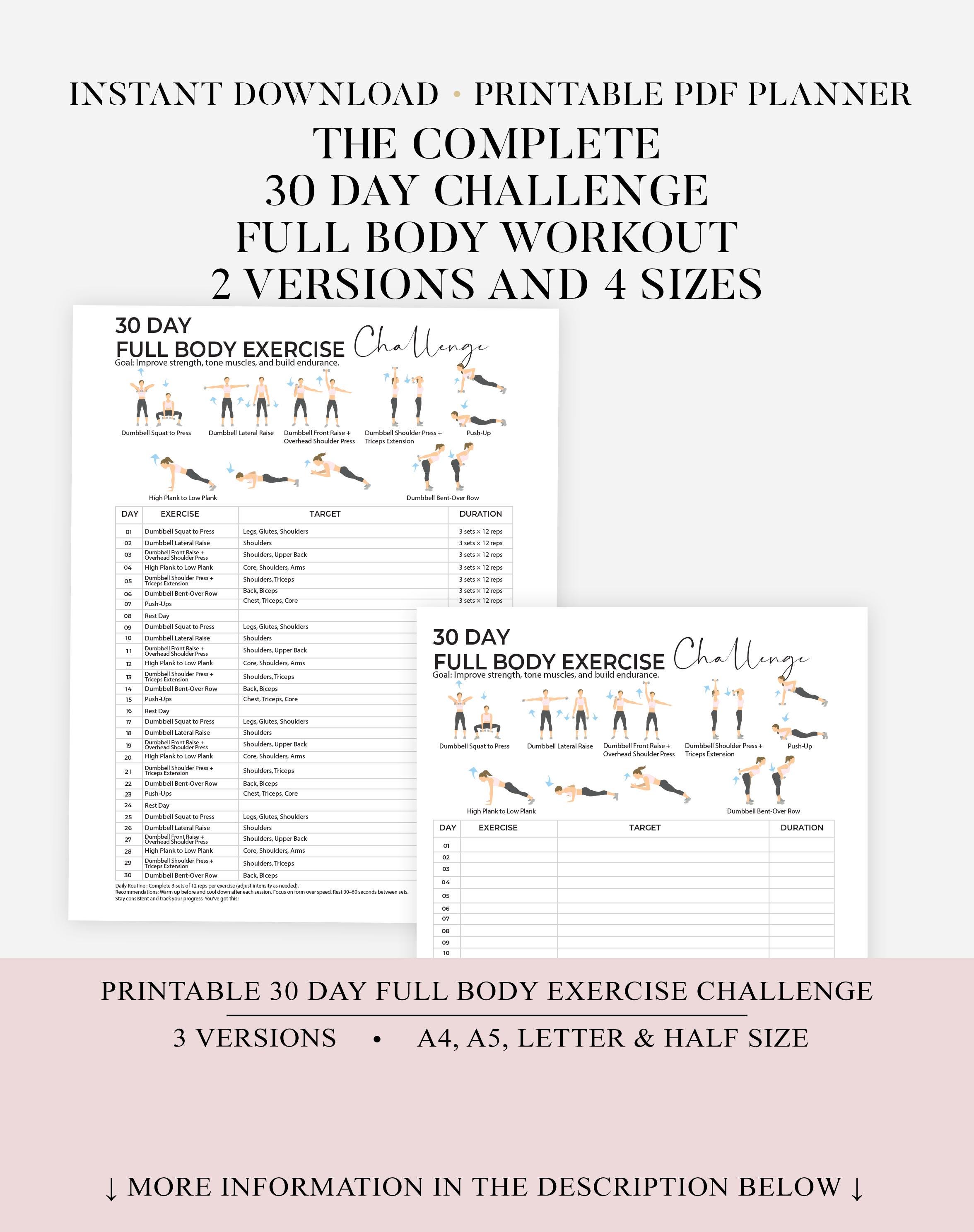 30 Day Full Body Workout Challenge Printable | Full Body Workout Plan ...