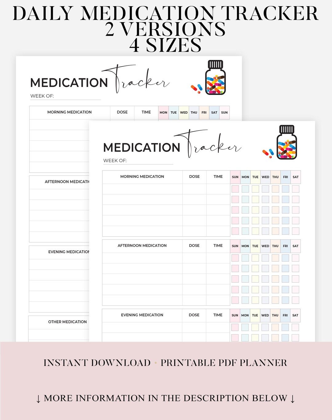 Daily Medication Tracker, Medication Log, Printable Medicine Log for ...