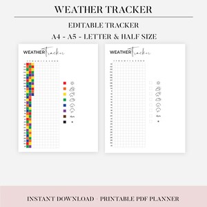Weather Tracker, Bullet Journal, Printable Journal Page, Planner Page, Yearly Weather Tracker, Journal Template, Track Weather, Weather Log