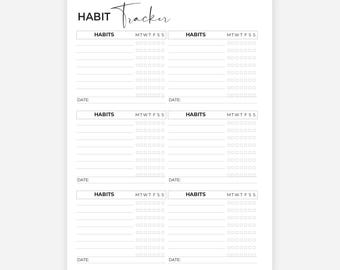 Weekly Habit Tracker Printable, Habit Tracker Template, Routine Tracker, 7 Day Habit Challenge Tracker, A4/A5/Letter/Half, Instant Download