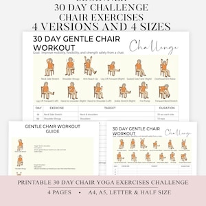30 Day Chair Yoga For Seniors & Beginners | Chair Exercise Guide I Printable Chair Workout PDF | Senior Home Workout Plan | Instant Download