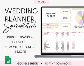 Ultimate Wedding Planner Digital Template, Google Sheets, Wedding Guide Template Editable Wedding Itinerary, google sheets wedding organizer