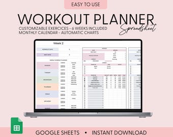 Workout Planner Google Sheets Exercise Tracker Spreadsheet Fitness Planner Template Gym Checklist Weightlifting Training Calendar Pilates