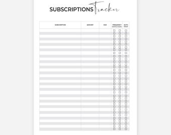 Suivi des abonnements imprimable, suivi des dépenses, liste de contrôle des membres, modèle de budget, A4/A5/Lettre/demi-format, téléchargement immédiat au format PDF