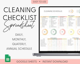 Weekly Cleaning Checklist, Monthly Chore, Yearly Chore Chart, Cleaning Planner, House Chore List, Google Sheets Template, Editable Tracker