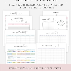 Income & Expense Tracker, Financial Planner, Monthly Budget Planner Printable, Money Tracker, A4/A5/Letter/Half Size, Instant Download PDF