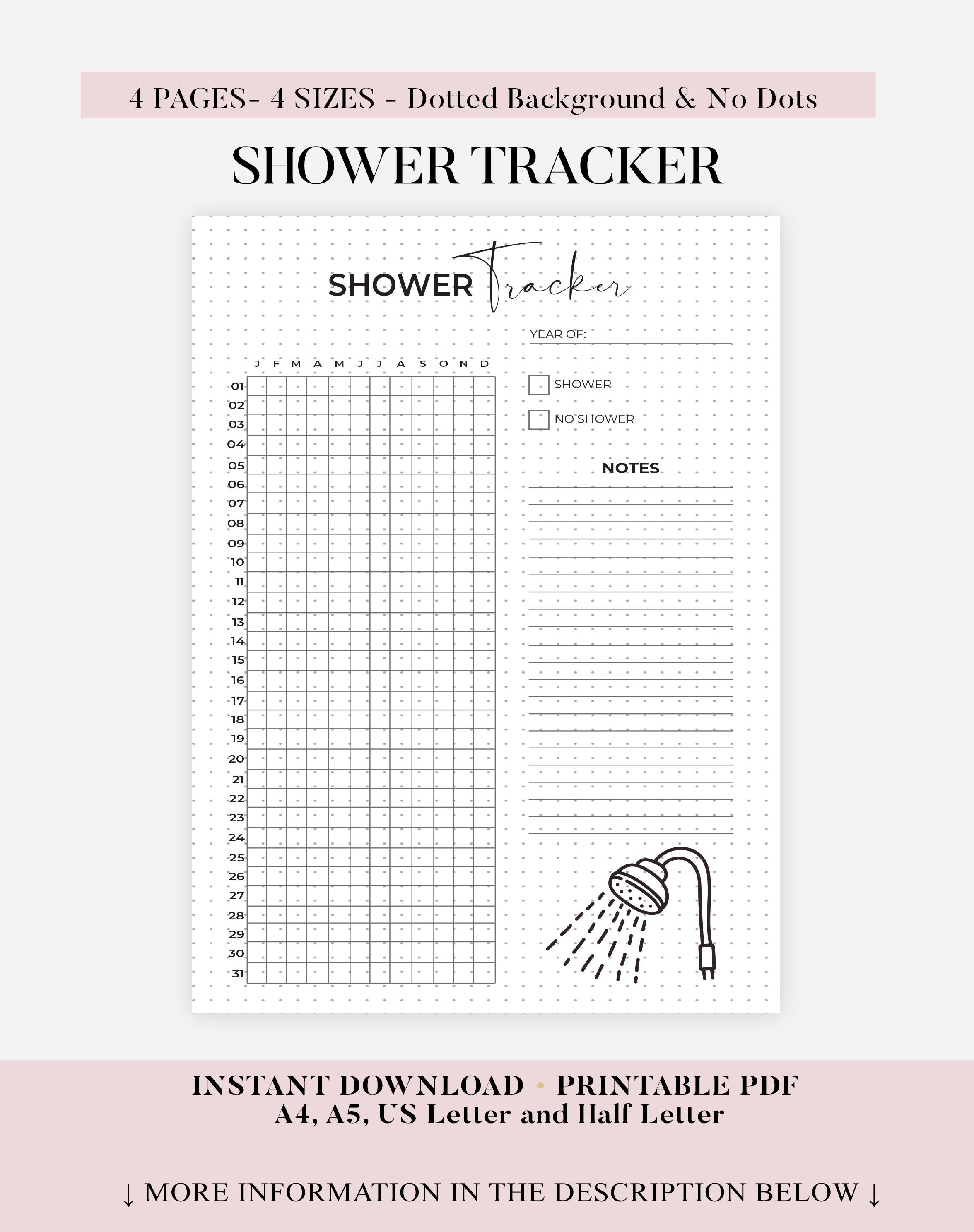 Shower Report Shower Tracker - Track Shower - Printable Journal Page - Planner Page ...