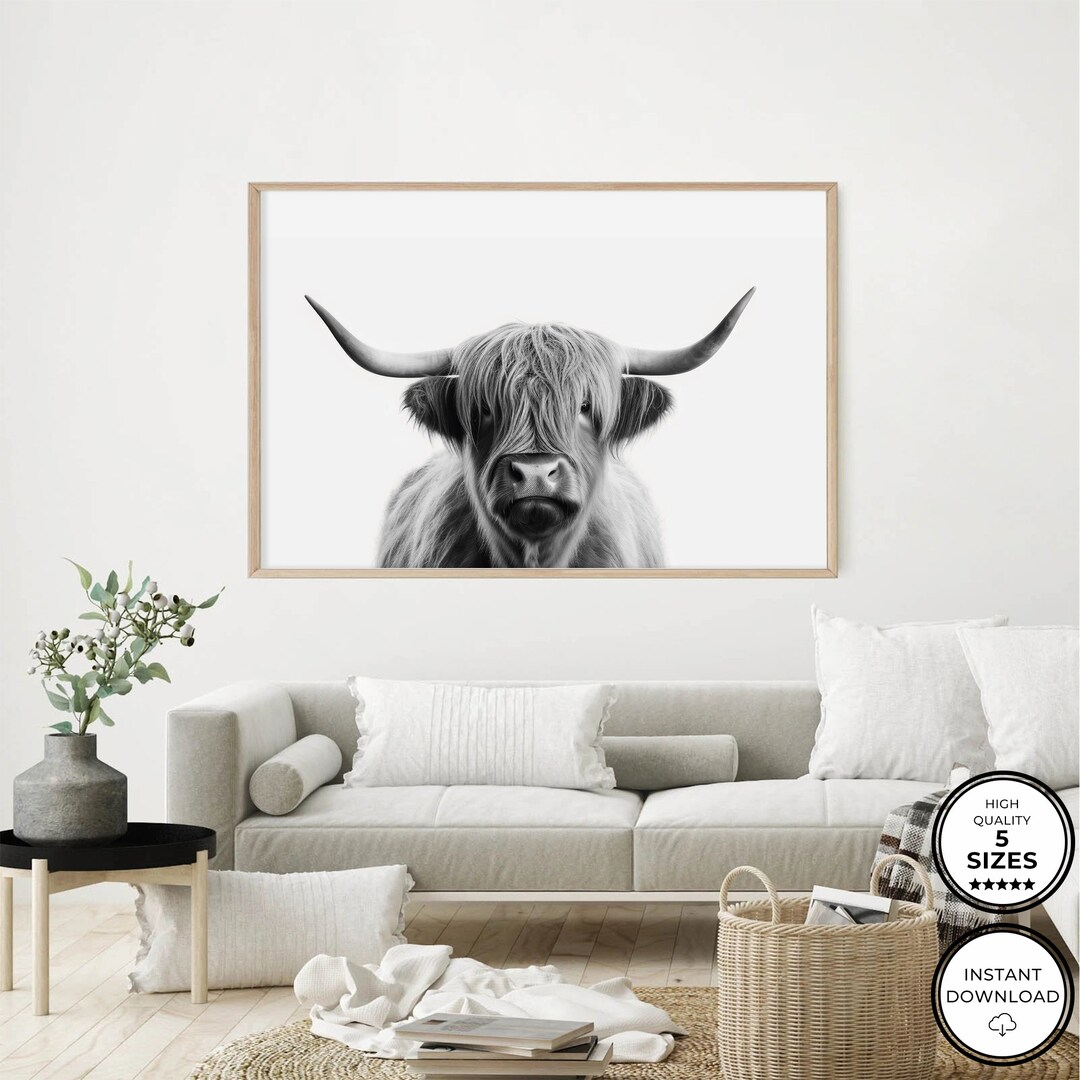 Highland Cow Printable, Black and White Highland Cow Print, Highland