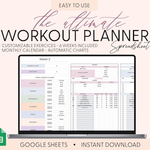 Ultimate Workout Planner Google Sheets Exercise Tracker Spreadsheet Fitness Planner Gym Checklist Weightlifting Training Calendar Pilates