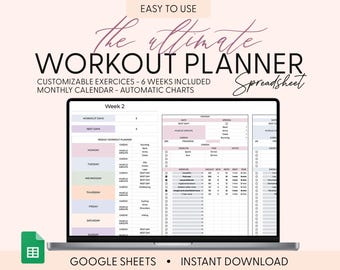 Ultimate Workout Planner Google Sheets Exercise Tracker Spreadsheet Fitness Planner Gym Checklist Weightlifting Training Calendar Pilates