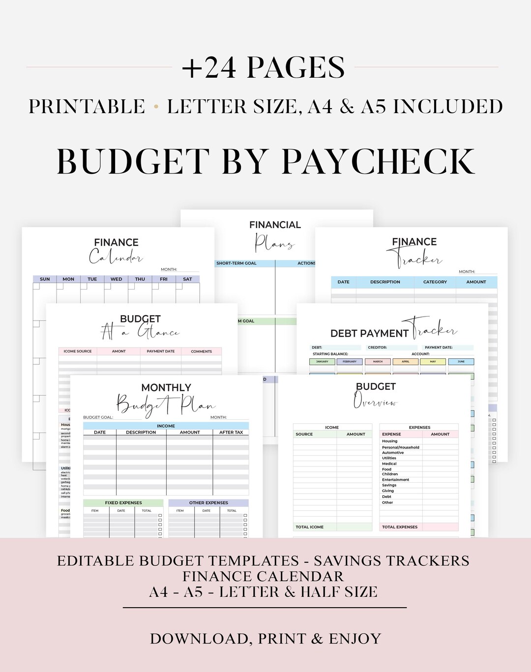 Budget by Paycheck, Financial Planner, Monthly Tracker, Bill Calendar ...