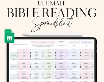 Tracker di lettura della Bibbia, pianificatore di studio biblico quotidiano, materiale stampabile cristiano, lettura della Bibbia, tracker di lettura della Bibbia di 52 settimane, modello di Fogli Google