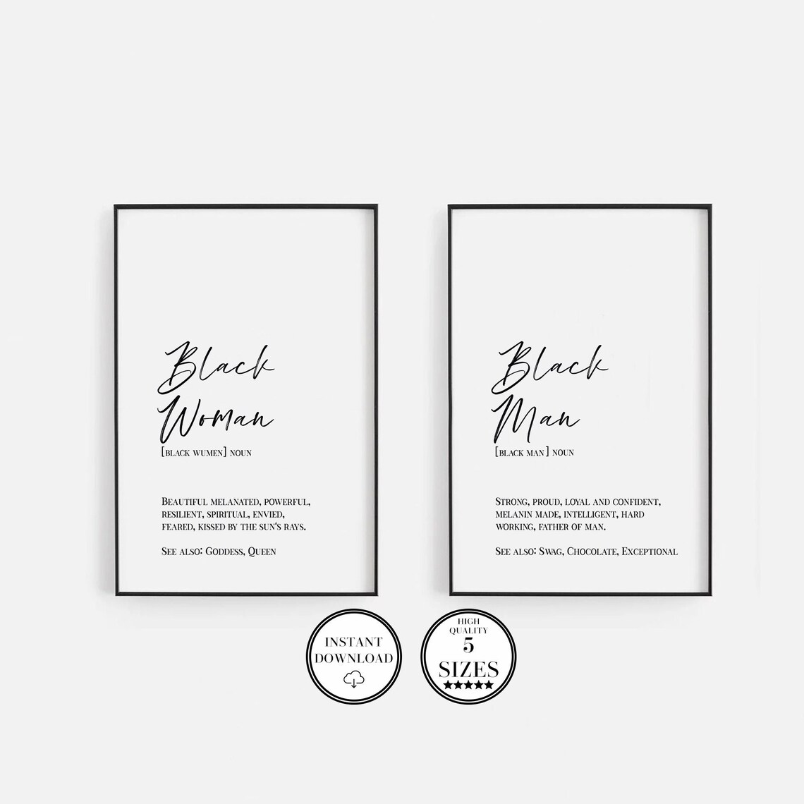 Black Woman and Man Definition Print Set Printable Typography Etsy