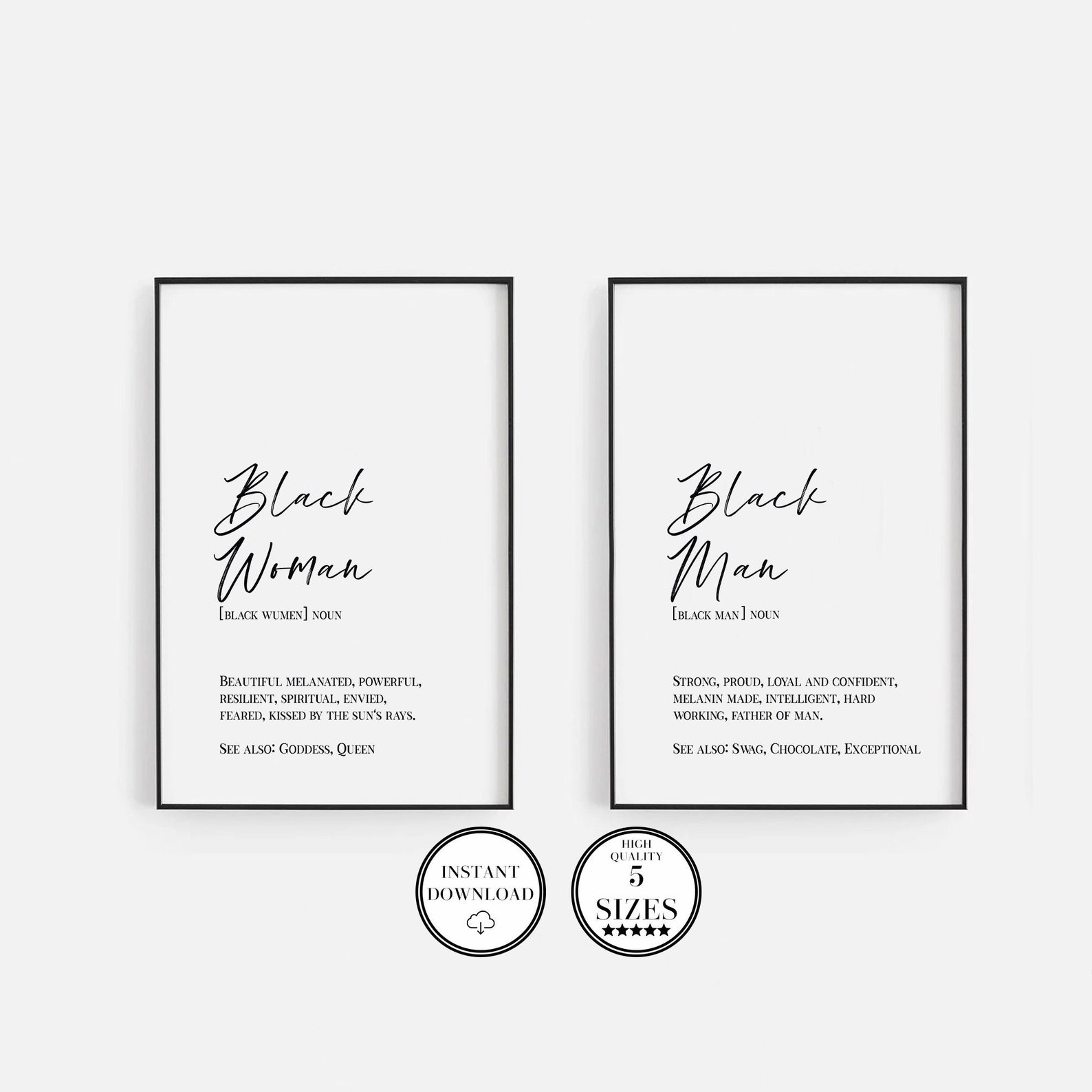 Black Woman and Man Definition Print Set Printable Typography Etsy