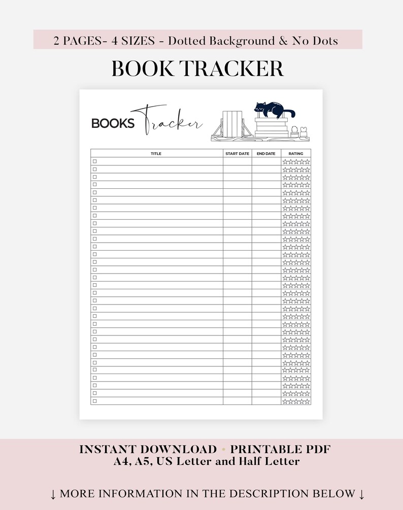 Reading Log Chart - Journal Page - Planner Page - Printable Book ...