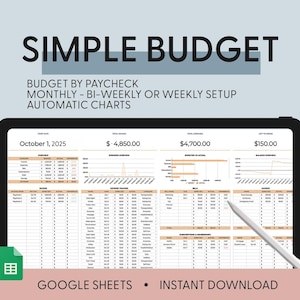 Budget Planner for Google Sheets, Monthly Budget Spreadsheet, Paycheck Budget Tracker, Weekly Budget Template, Biweekly Budget, Budgeting