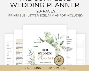 Planificador de bodas imprimible con motivos vegetales, Planificador de bodas, Lista de verificación para la planificación de bodas, Libro de planificación de bodas, Rastreadores de bodas