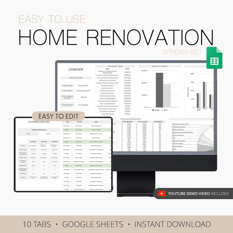 Home Improvement Planner Template, Home Remodel Planner Budget, Home ...