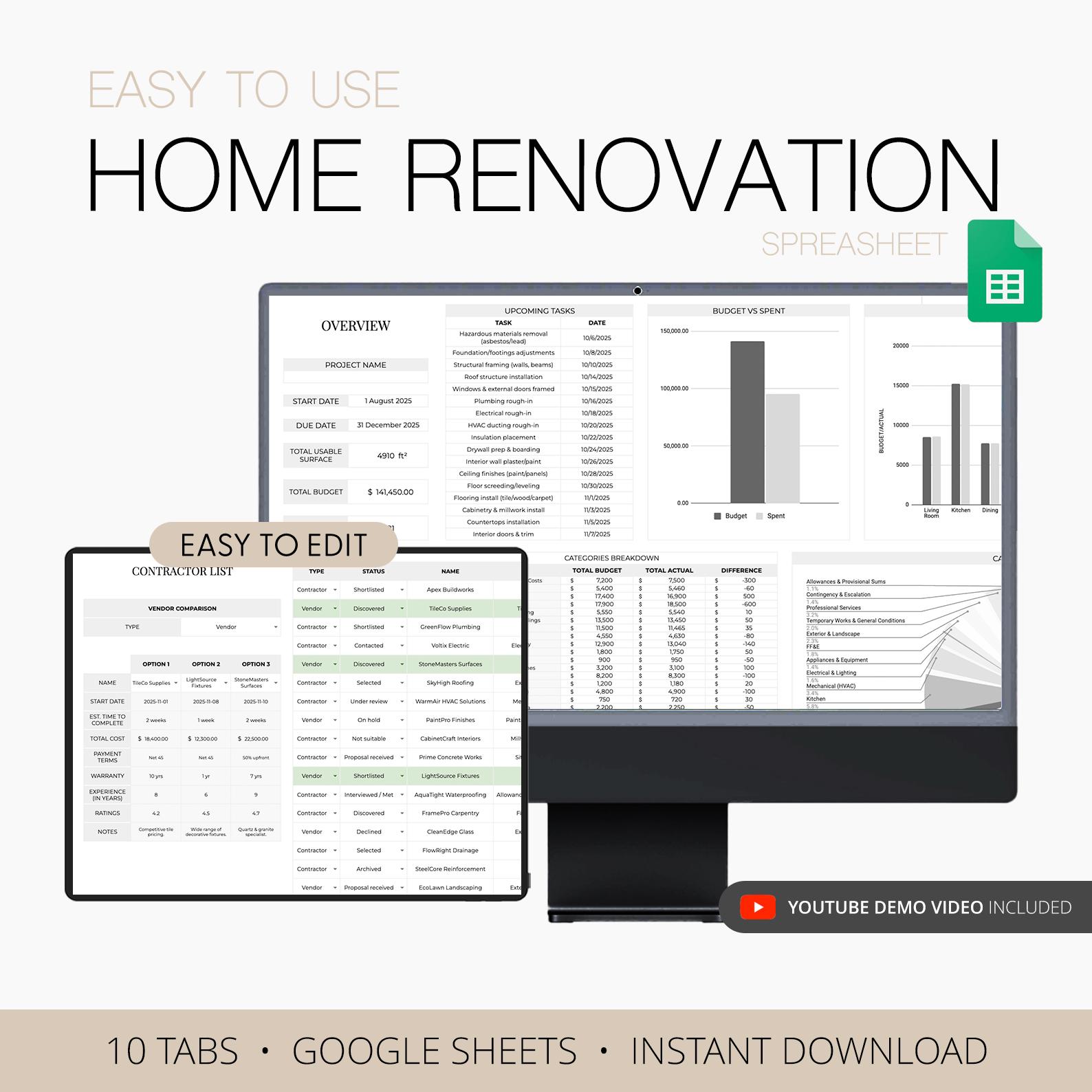 Home Improvement Planner Template, Home Remodel Planner Budget, Home ...