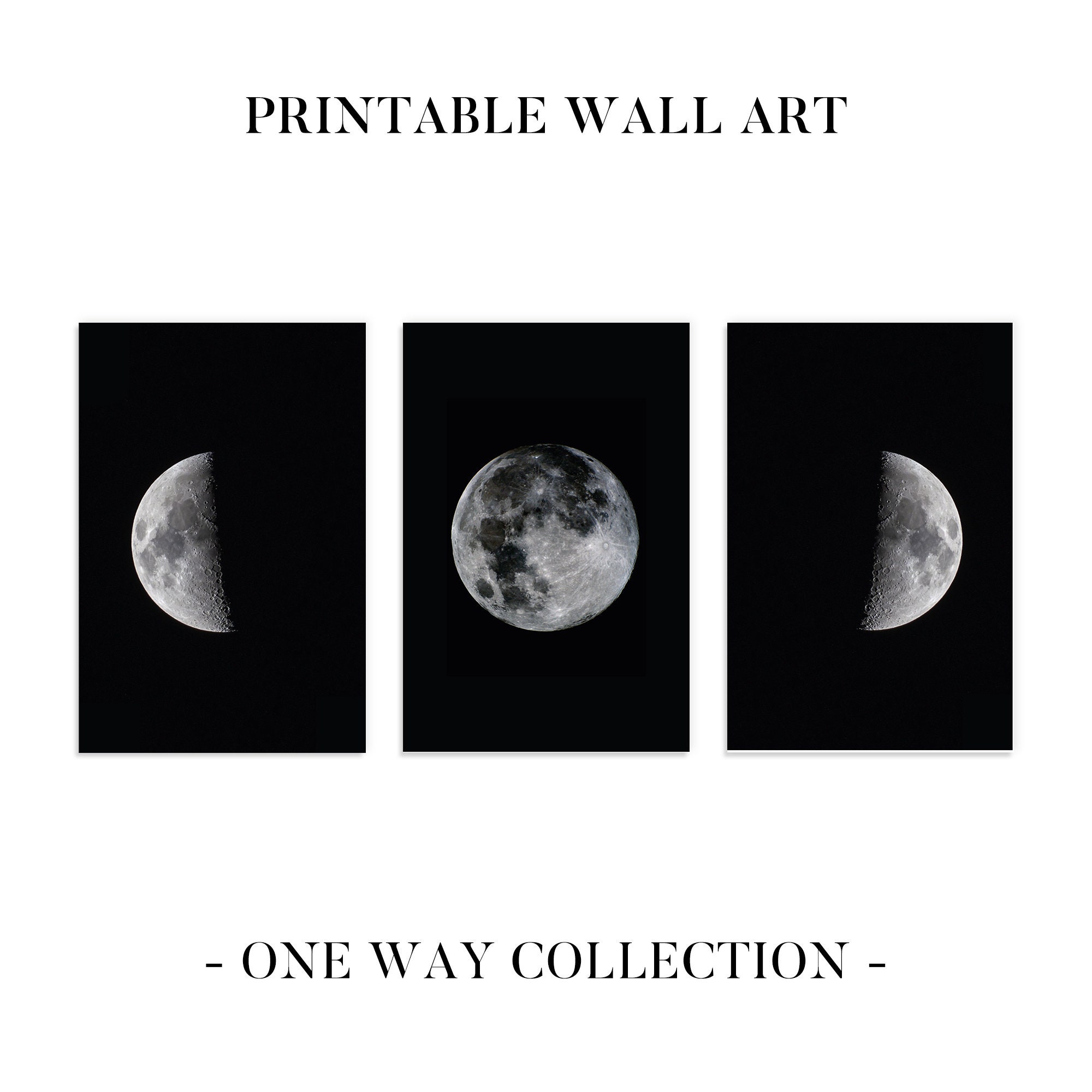 Moon Wall Decor Set of 3 Printable Moon Moon Phases Wall Etsy