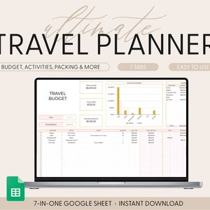 Digital Travel Planner, Spreadsheet Template for Google Sheets, Travel Budget Google Sheets, Travel Trip Itinerary, Packing List, Checklist