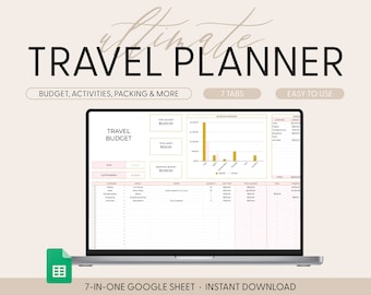 Digital Travel Planner, Spreadsheet Template for Google Sheets, Travel Budget Google Sheets, Travel Trip Itinerary, Packing List, Checklist