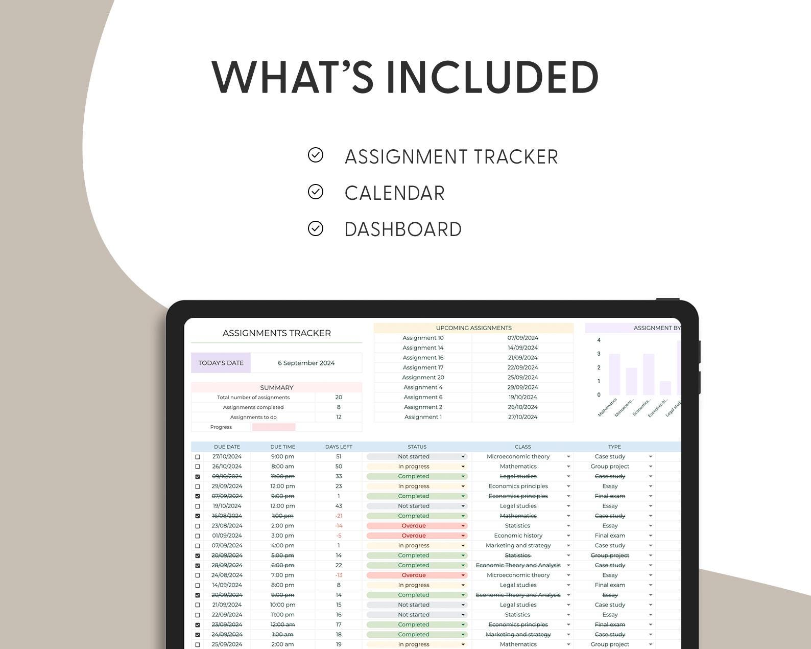 Student Planner & Assignment Tracker Google Sheets Excel College ...