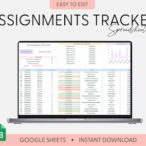 Student Planner & Assignment Tracker Google Sheets Excel College Spreadsheet Class Timetable Academic Planner Template Assignment Tracking