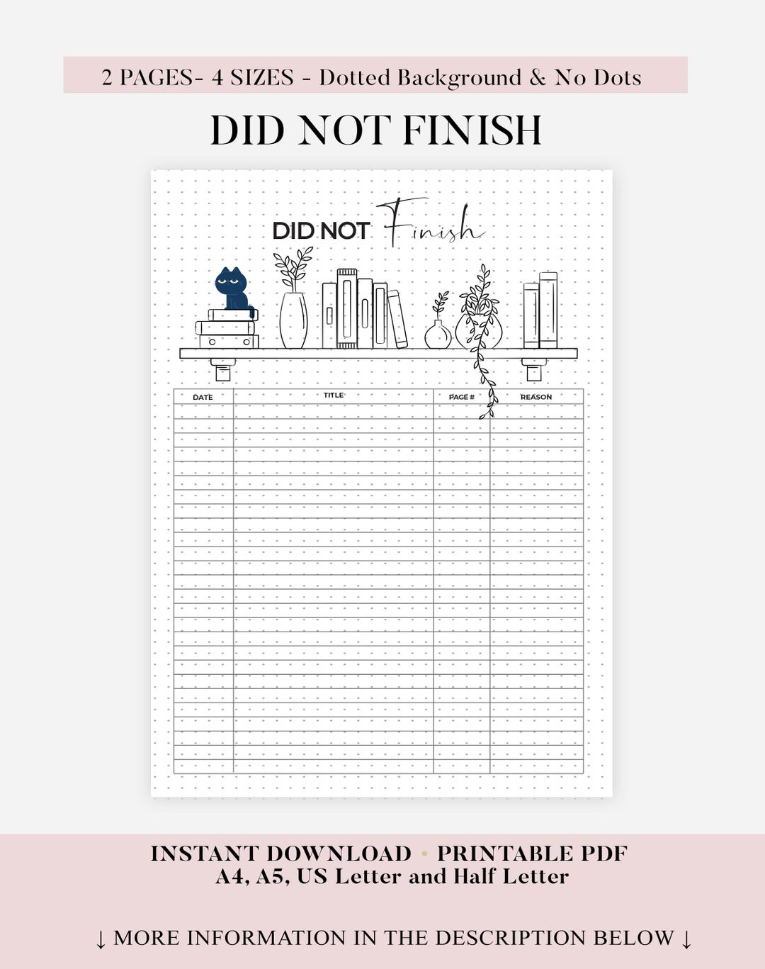 Did Not Finish Reading Tracker - Journal Page - Printable Book Journal ...