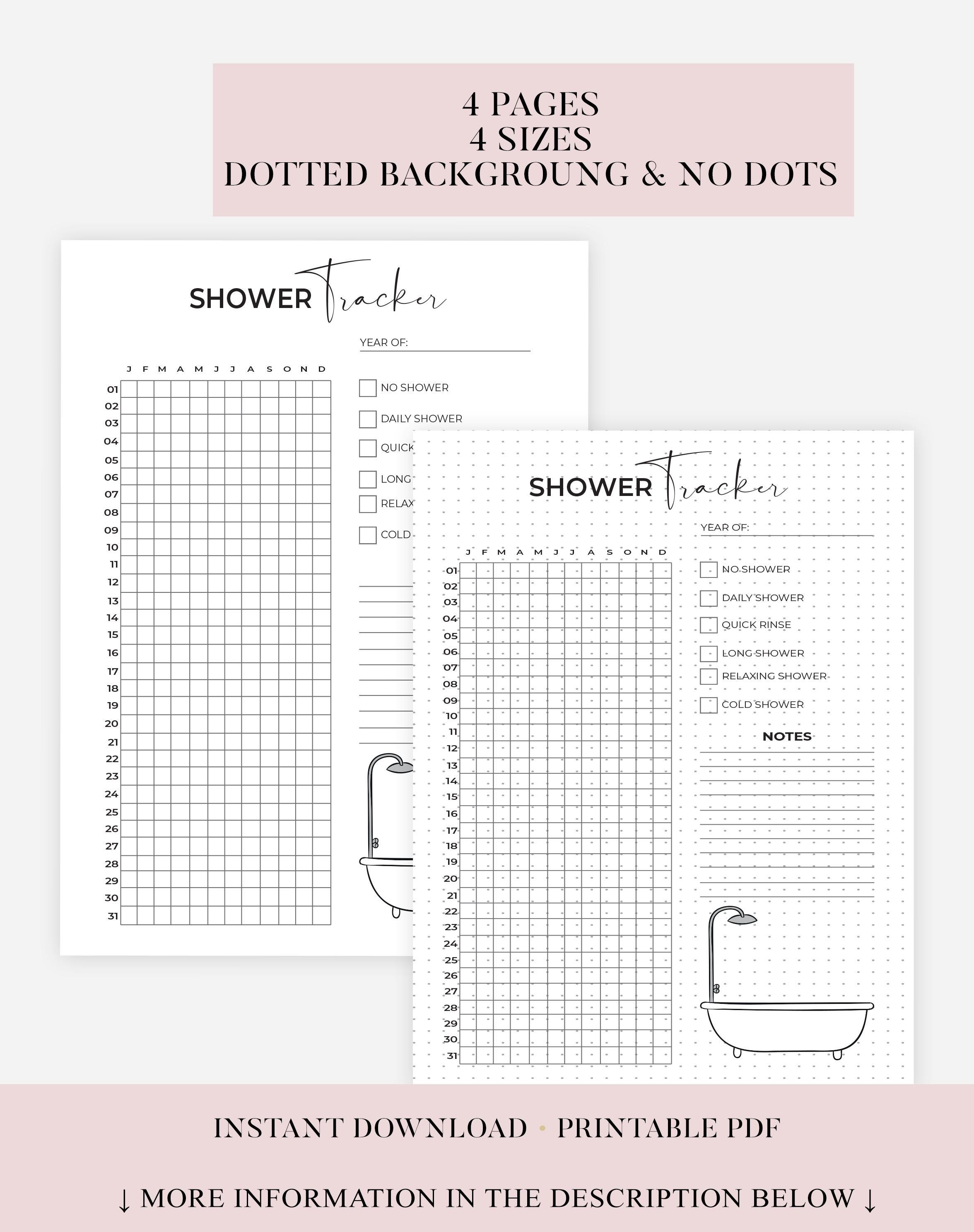 Shower Report Shower Tracker - Track Shower - Printable Journal Page - Planner Page ...