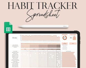 Daily Habit Tracker Spreadsheet Weekly Habit Planner Monthly Habit Routine Tracker Digital Goal Time Management Google Sheets Template