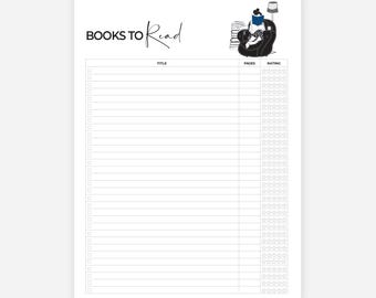 Reading Log Printable, Reading Tracker, Book Review, Books to Read, Books I've Read, Book Log, A4/A5/Letter/Half Size, Instant Download PDF
