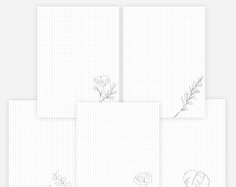 Printable Black White Lined Floral Paper, Stationary Paper, Journal Paper, Notebook Paper, Letter Writing Paper, 10 Pages, Digital Download