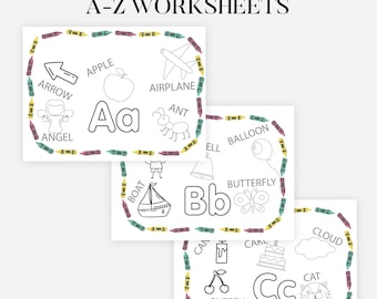 ABC Baby Shower Coloring Book 26 Pages, Baby's First ABC Book, A-Z Alphabets Learning, Alphabet Book, Baby Shower Game Or Activity Printable
