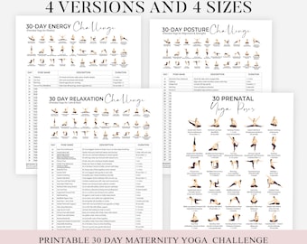 Paquete de entrenamiento de 30 días imprimible, guía de yoga prenatal, guía de ejercicios de cuerpo completo, reto de entrenamiento para embarazadas, entrenamiento para principiantes, plan de yoga
