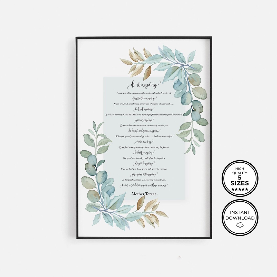 Do It Anyway Poem, Mother Teresa Quotes, Printable Success Poem Famous