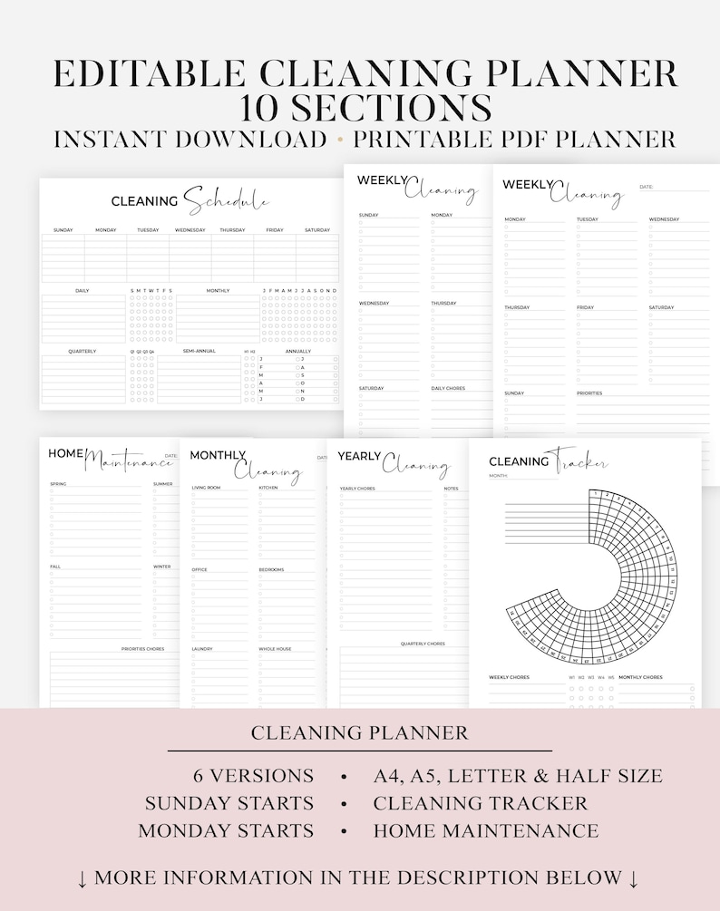 Ultimate cleaning schedule bundle printable Cleaning Planner Bundle Weekly Monthly Yearly Cleaning Checklist Declutter Family Chore Chart