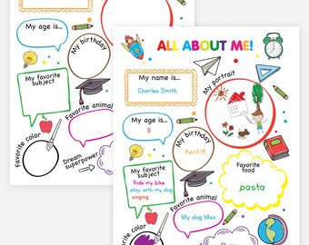 All About Me Worksheet Printable | Back to School Classroom Activity | Preschool Kindergarten| Get to know Me | First Day PDF