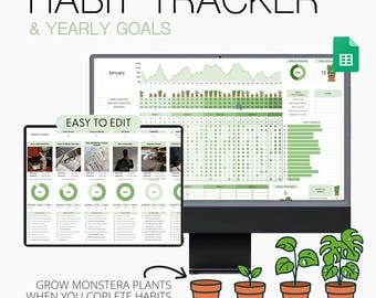 Habit Tracker Spreadsheet for Google Sheets, Digital Daily To Do List Template, Daily Habit Planner, Weekly Habits, Goal Planner Dashboard