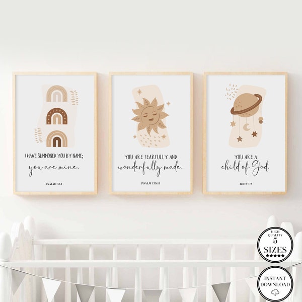 Christian Nursery Decor, Kids Bible Verse Wall Art, Pintura de acuarela, Impresión de las Escrituras, Boho Baby Boy Nursery, Decoración de la pared del dormitorio de las Escrituras