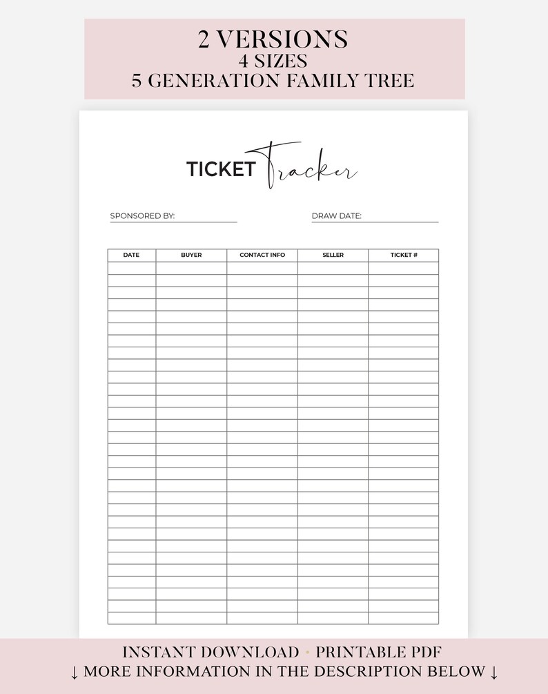 Pdf Raffle Log Printable Raffle Tickets | 12 per Page Template | Raffle Ticket Tracker ...