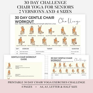 Yoga en silla definitivo para personas mayores (imprimible), programa de ejercicios de 30 días, yoga para principiantes, pérdida de peso, paquete de bienestar, guía de entrenamiento, fitness
