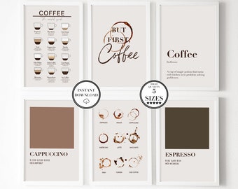 Coffee bar gallery wall set of 6 prints, Coffee wall art, Coffee print, Coffee bar prints, Coffee art, Coffee lovers gift, Digital download