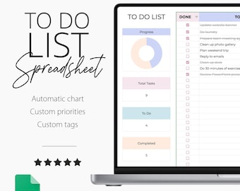 Plantilla de hoja de cálculo de seguimiento de tareas Hojas de cálculo de Google Lista de tareas digitales de Excel Lista de prioridades de tareas diarias Organización del trabajo Gestión de proyectos en equipo