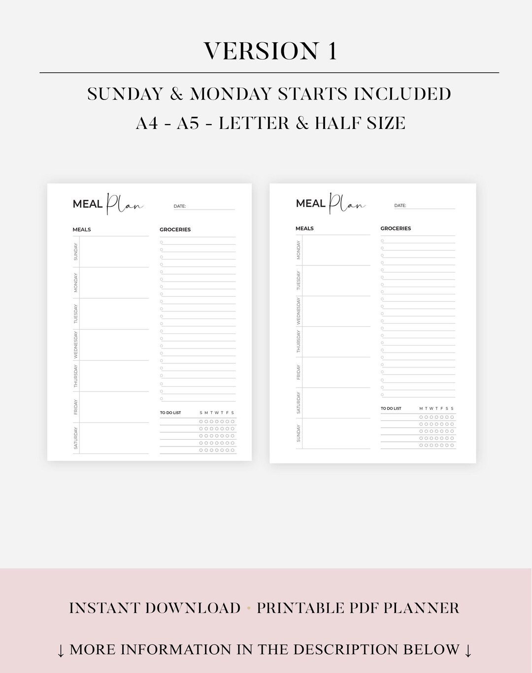 Printable Meal Planner With Menu Weekly Meal Plan Digital Meal Prep ...