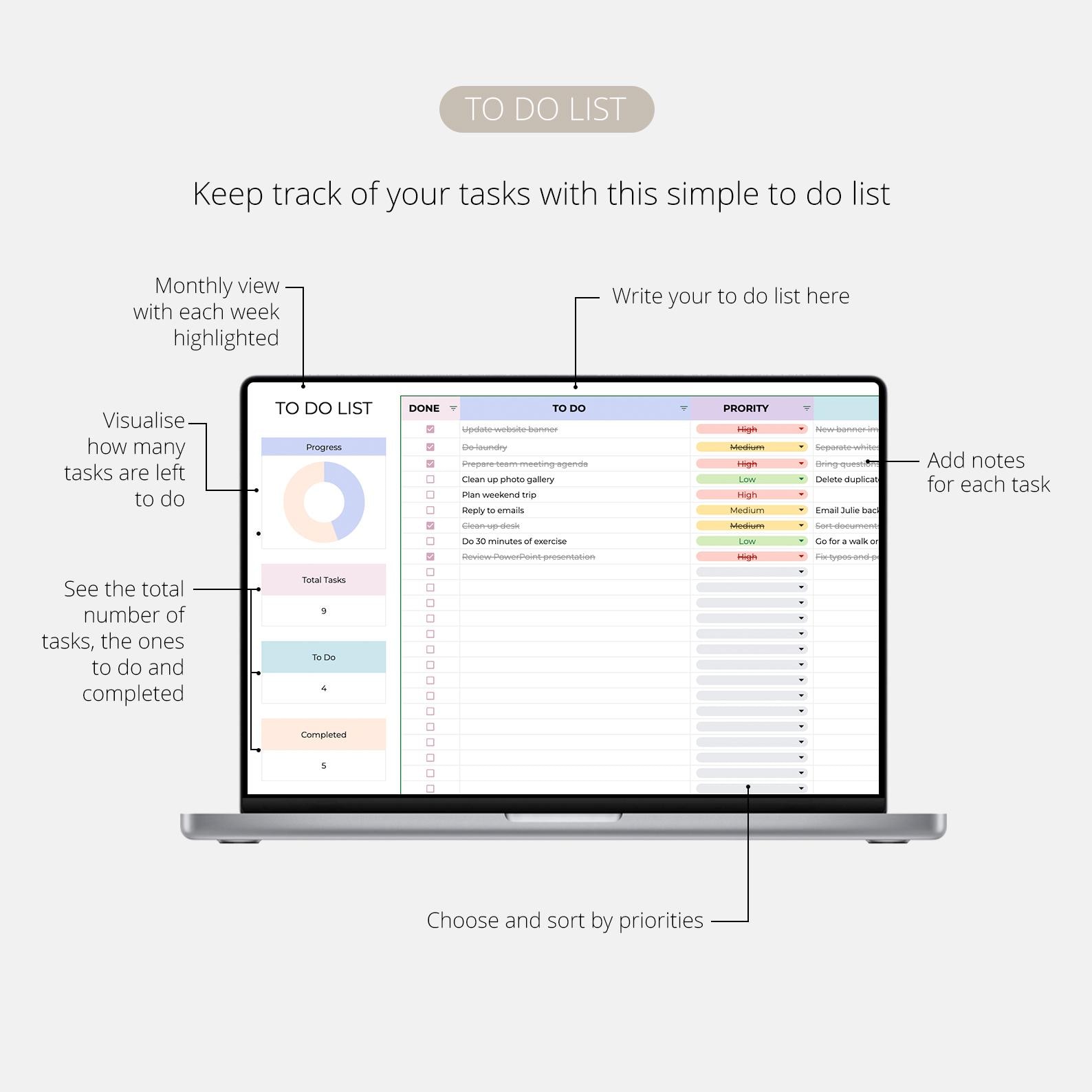 Digital Todo List Excel Template Daily Weekly Monthly Annually Task ...