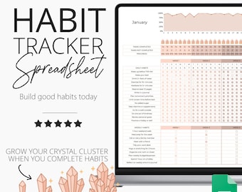 Habit Tracker Spreadsheet | Google Sheets | Simple Tasks Planner | Daily | Weekly | Monthly Habit Planner | Goal Planner | Digital Dashboard